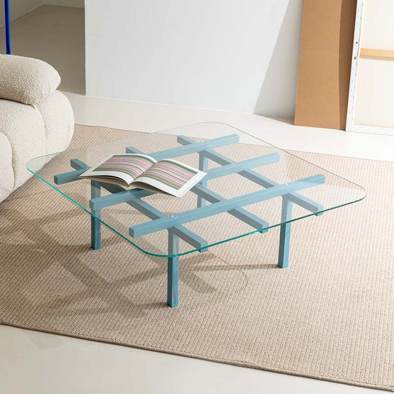 格子デザインガラステーブル