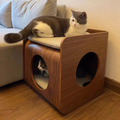 木製ドーム型二段キャットベッドテーブル