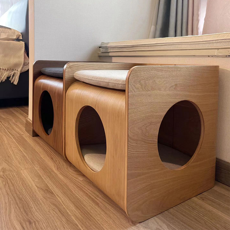 木製ドーム型二段キャットベッドテーブル