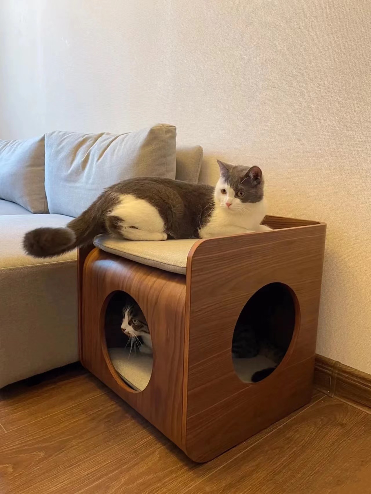 木製ドーム型二段キャットベッドテーブル