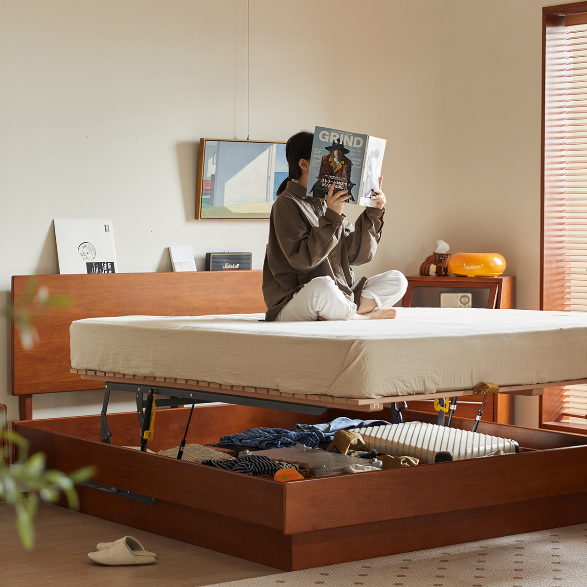 Woody Prime Boxツゲ材 木製収納付きローベッド