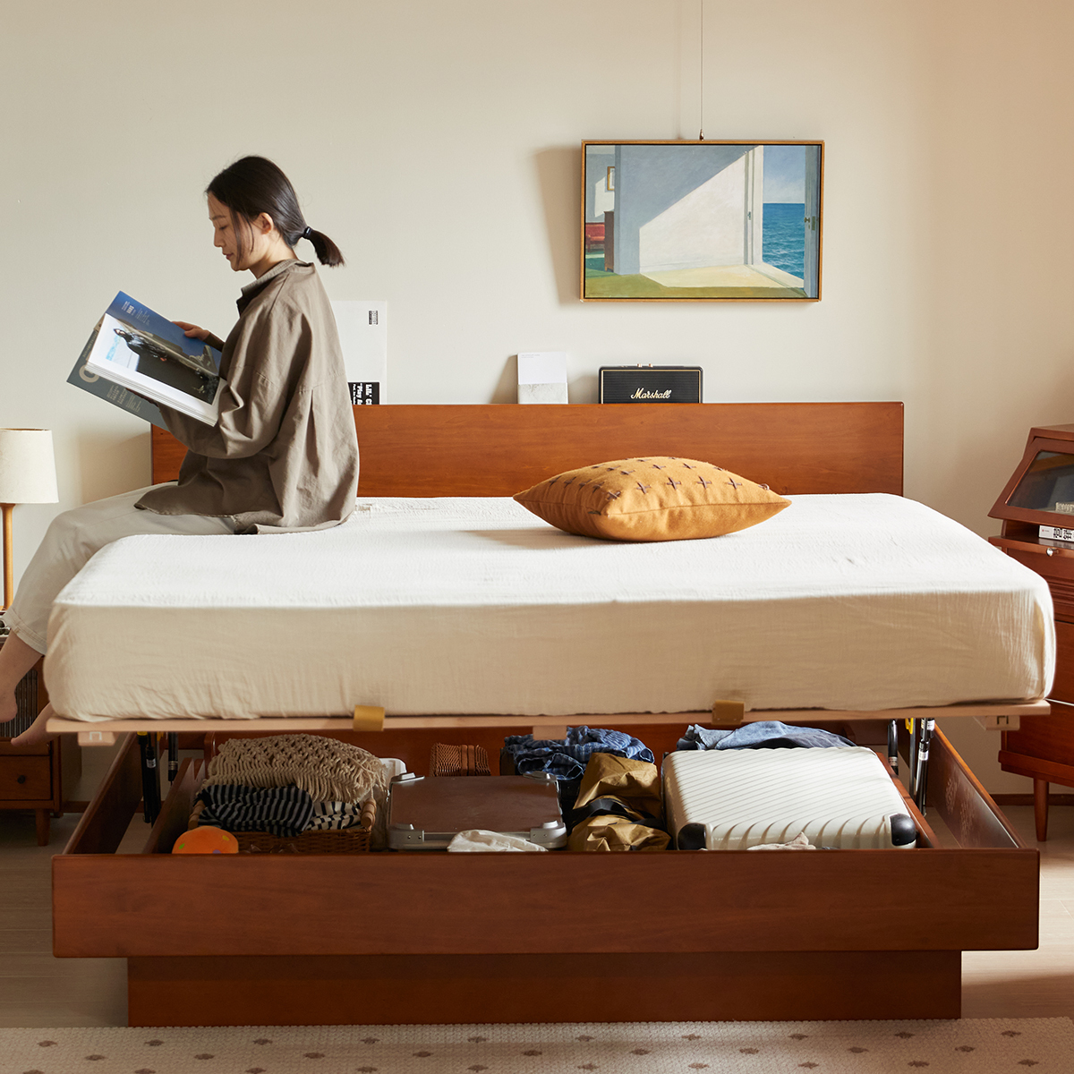 Woody Prime Boxツゲ材 木製収納付きローベッド