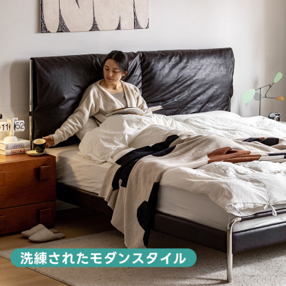 Woody Prime Boxワックスレザークッション付きベッド