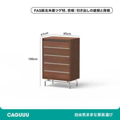 Woody Prime Boxツゲ材 レトロデザイン5段チェスト