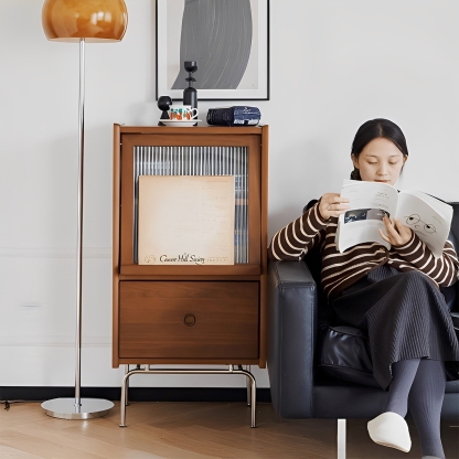 ウッド調ガラス扉キャビネット Woody Prime Boxツゲ材 ガラス扉木製サイドキャビネット | ツゲ