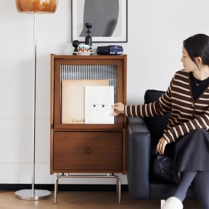 Woody Prime Boxツゲ材 ガラス扉木製サイドキャビネット