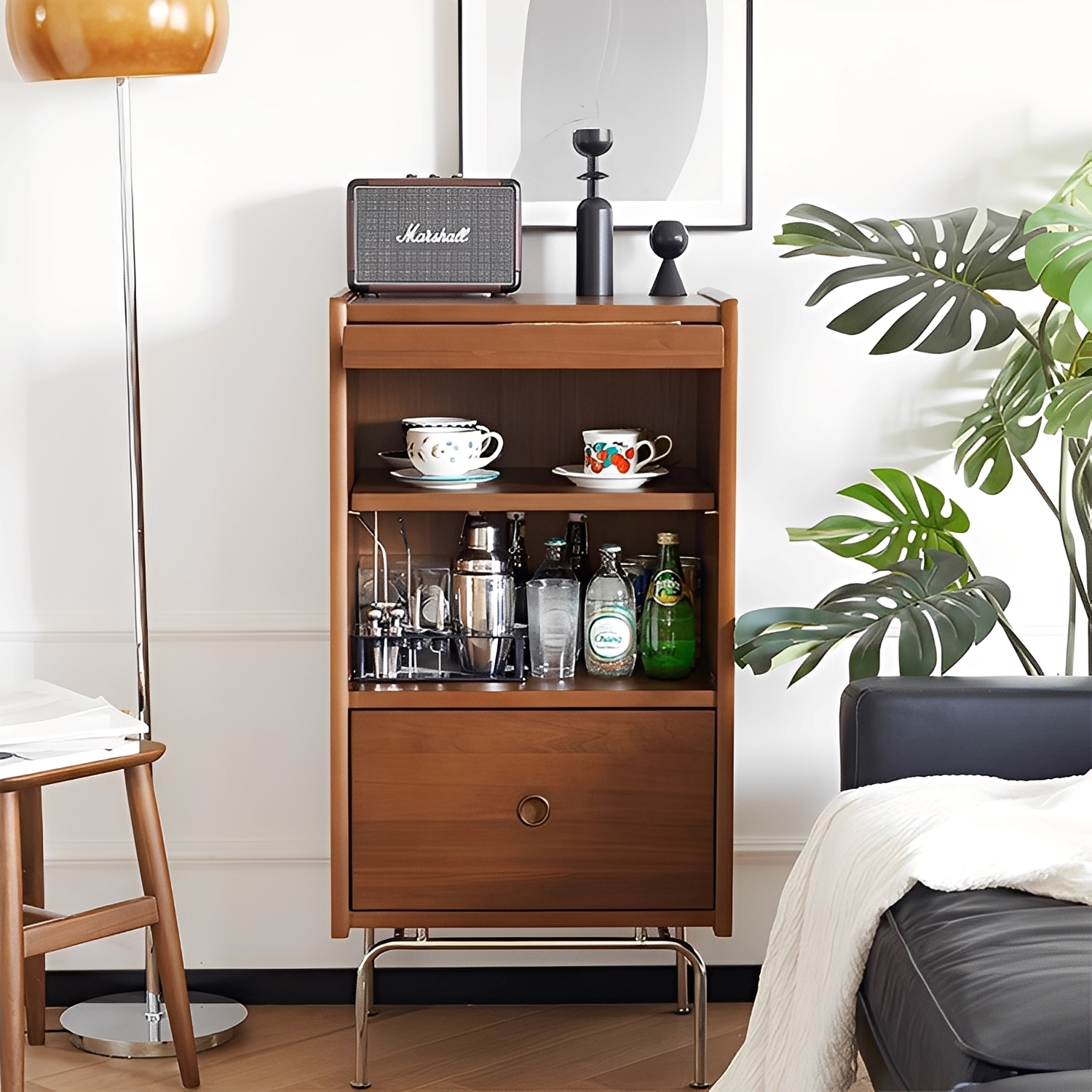 Woody Prime Boxツゲ材 ガラス扉木製サイドキャビネット