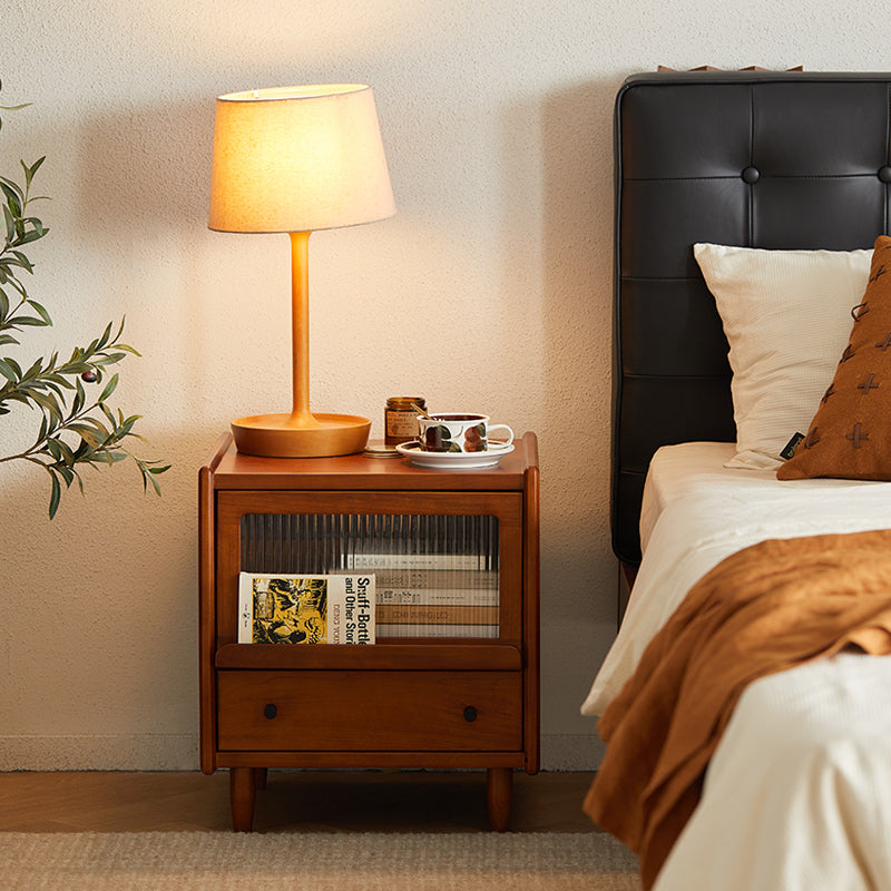 Woody Prime Boxツゲ材 リブガラスベッドサイドキャビネット