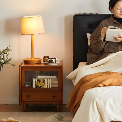 Woody Prime Boxツゲ材 リブガラスベッドサイドキャビネット