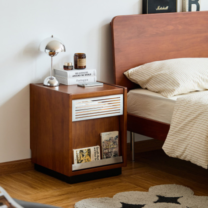Woody Prime Boxツゲ材 スチールメッシュベッドサイドキャビネット