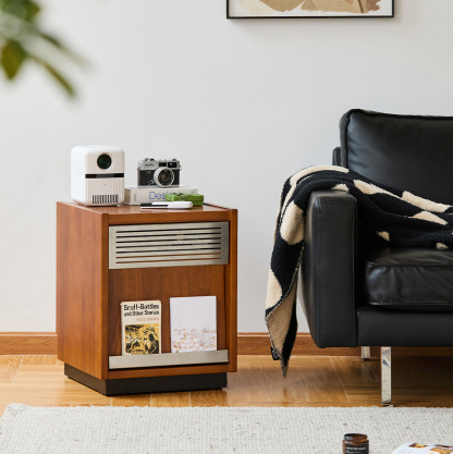 Woody Prime Boxツゲ材 スチールメッシュベッドサイドキャビネット