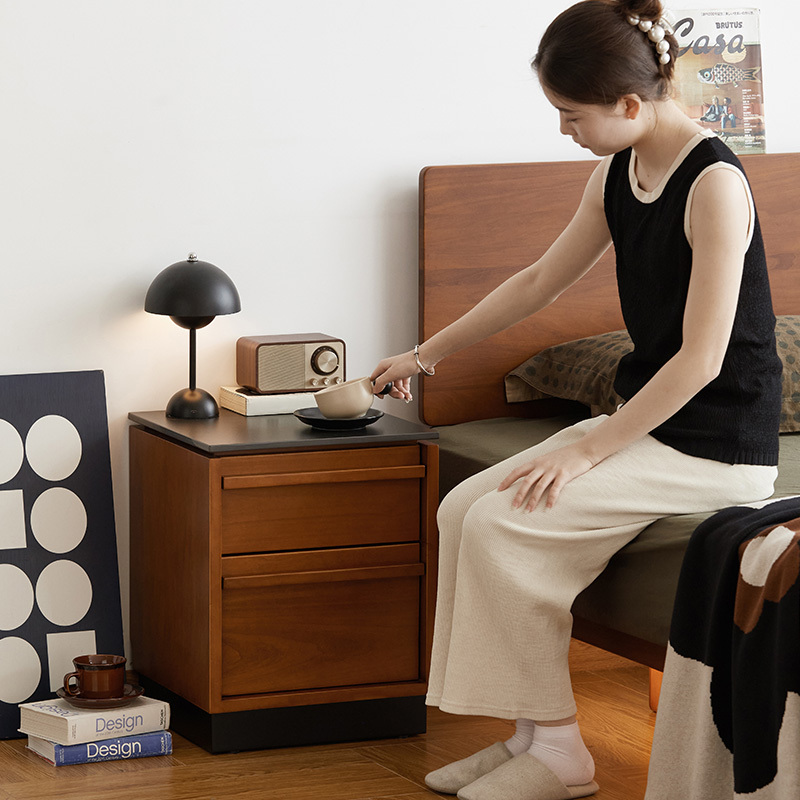 Woody Prime Boxツゲ材 セラミック天板ベッドサイドキャビネット