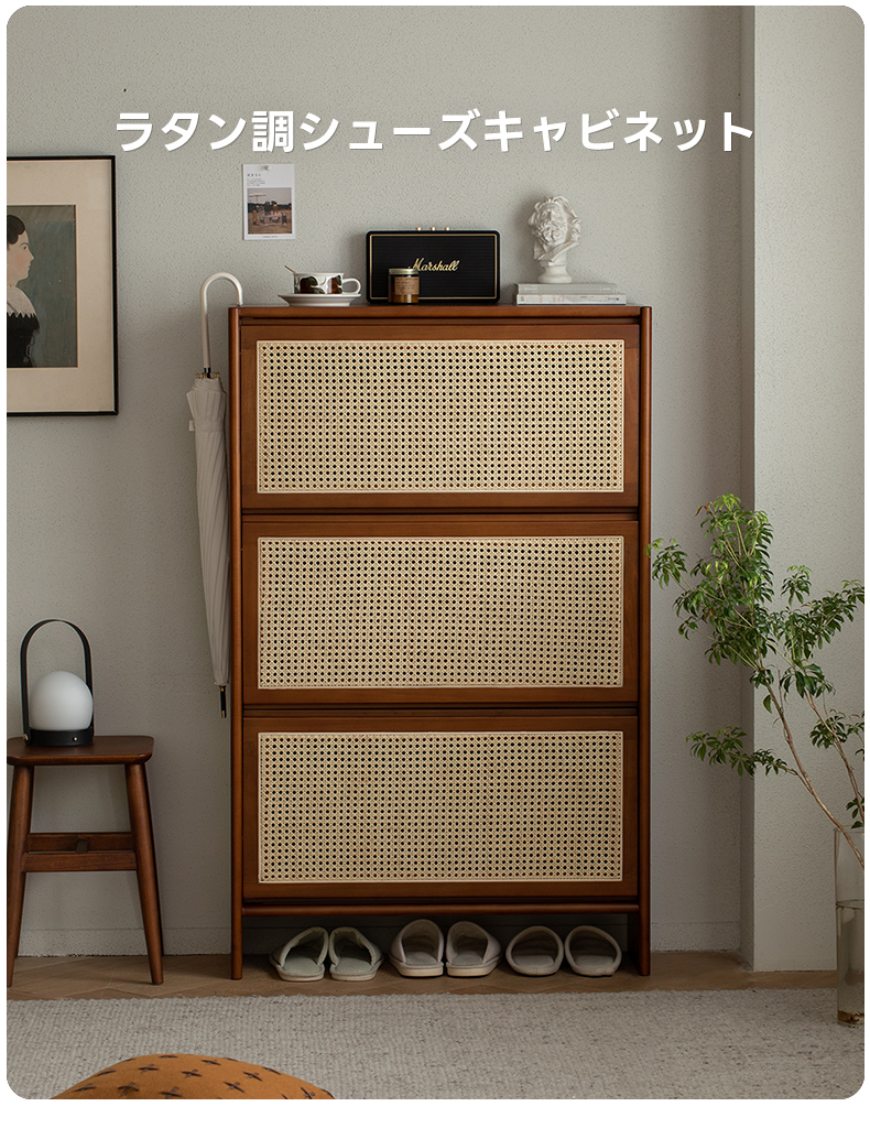 Woody Prime Boxツゲ材 ラタン調シューズキャビネット | 靴を美しく