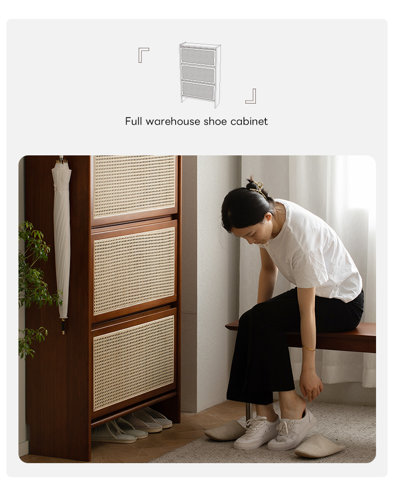 Woody Prime Boxツゲ材 ラタン調シューズキャビネット | 靴を美しく