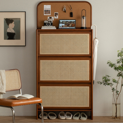 専用　ラタン収納キャビネット Woody Prime Boxツゲ材 ラタン調シューズキャビネット | 靴を美しく