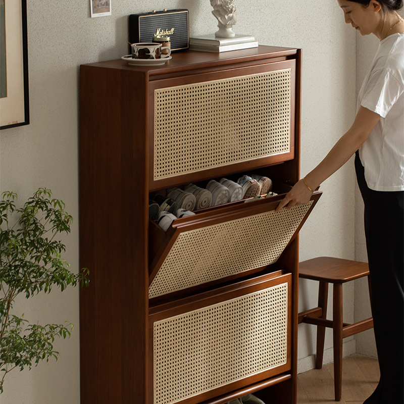 Woody Prime Boxツゲ材 ラタン調シューズキャビネット