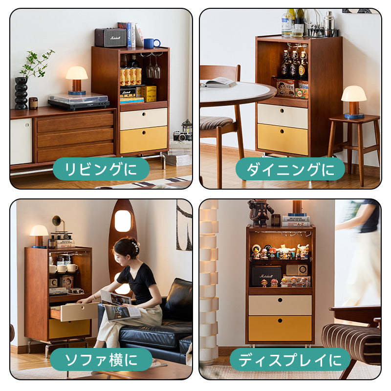 ツゲ材 コンパクト木製サイドボード