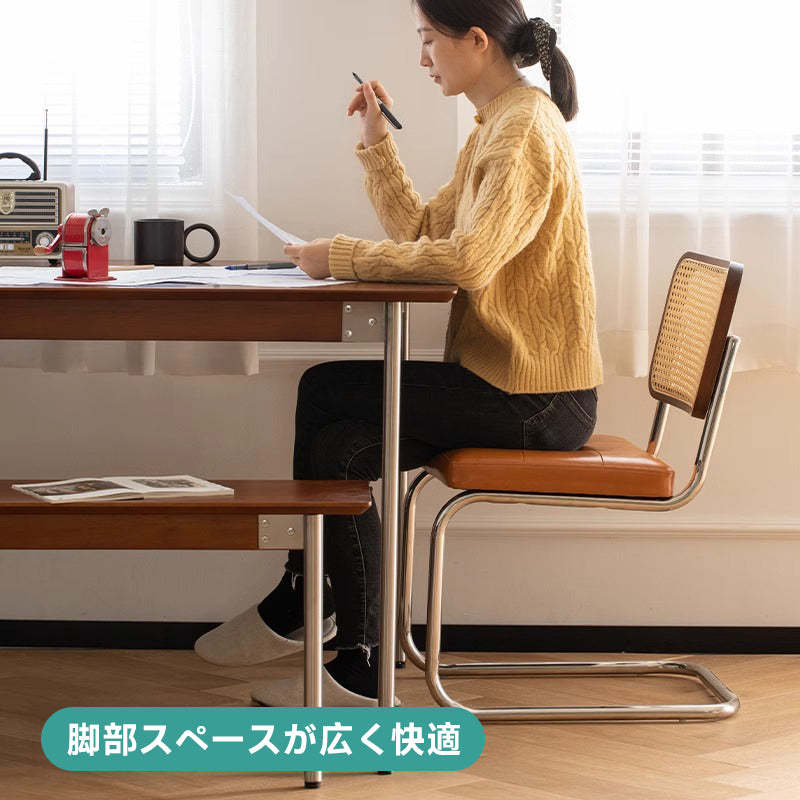 ツゲ材 ステンレス脚木製ダイニングテーブル