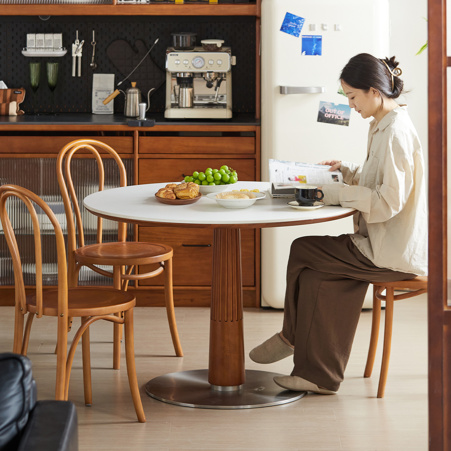 Woody Prime Boxツゲ材 セラミック木製ラウンドテーブル | ツゲ