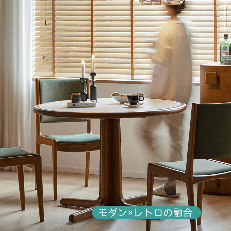 ツゲ材 セラミック円形ダイニングテーブル