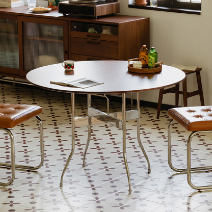 Woody Prime Boxツゲ材 ステンレス脚木製ラウンドテーブル | 端正な脚