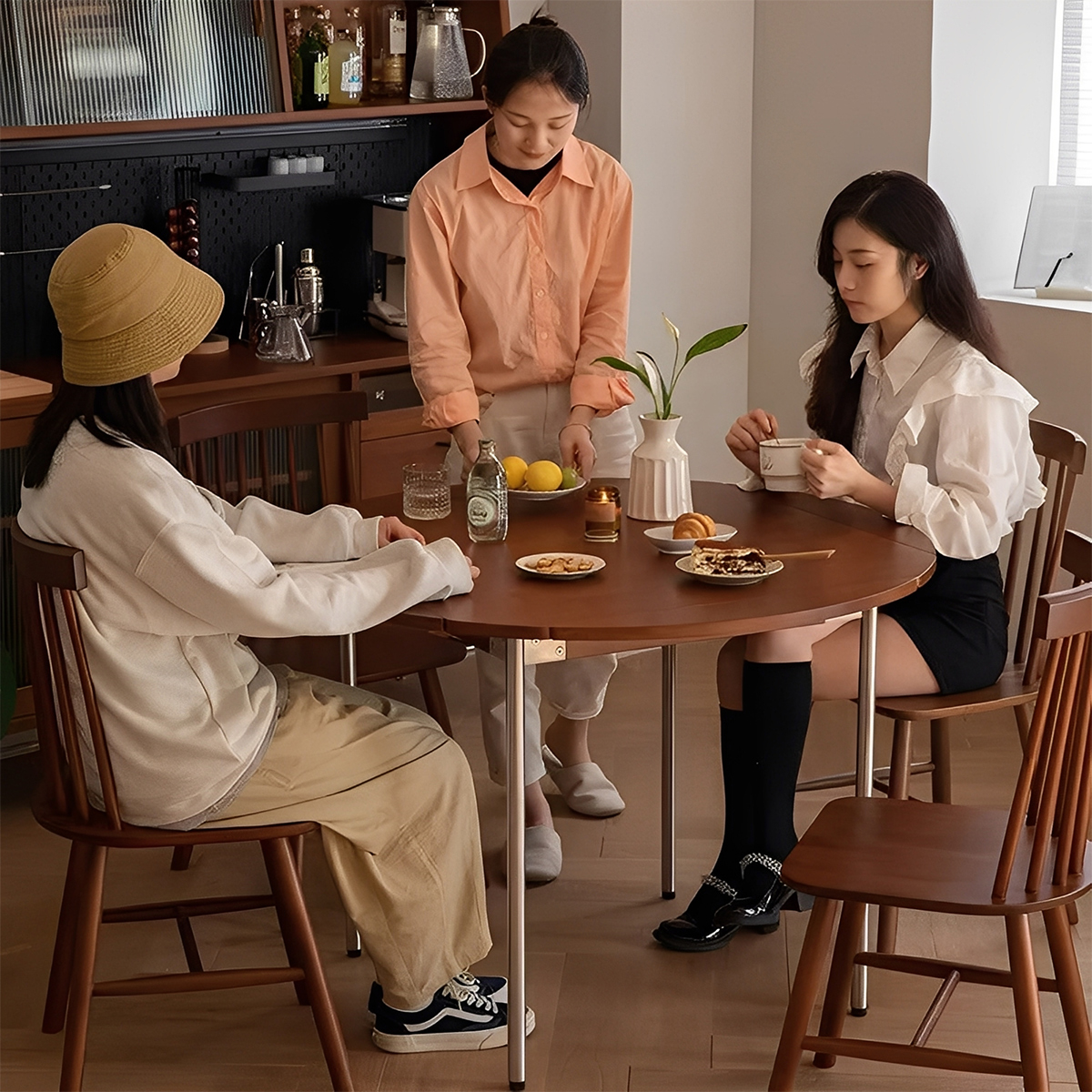 Woody Prime Boxツゲ材 伸長式木製ラウンドテーブル