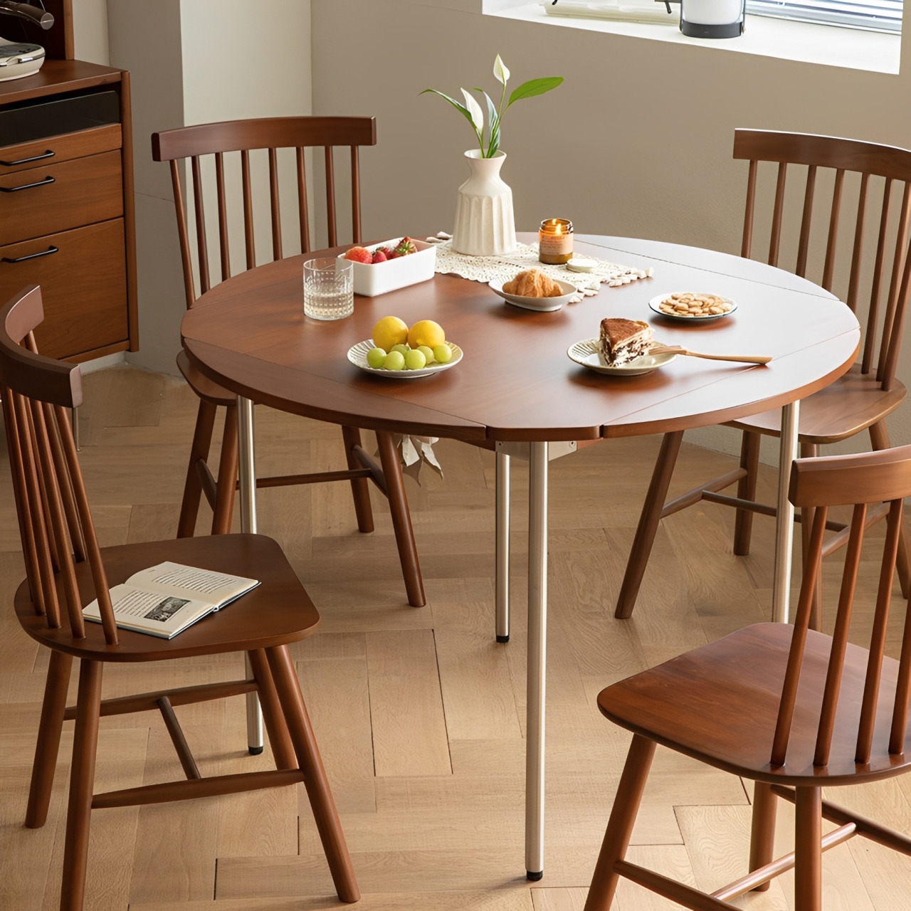 Woody Prime Boxツゲ材 伸長式木製ラウンドテーブル