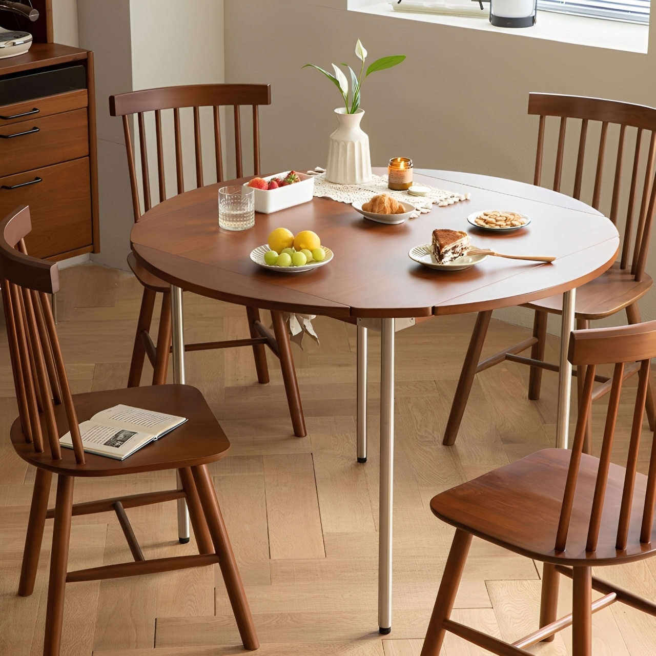 Woody Prime Boxツゲ材 伸長式木製ラウンドテーブル