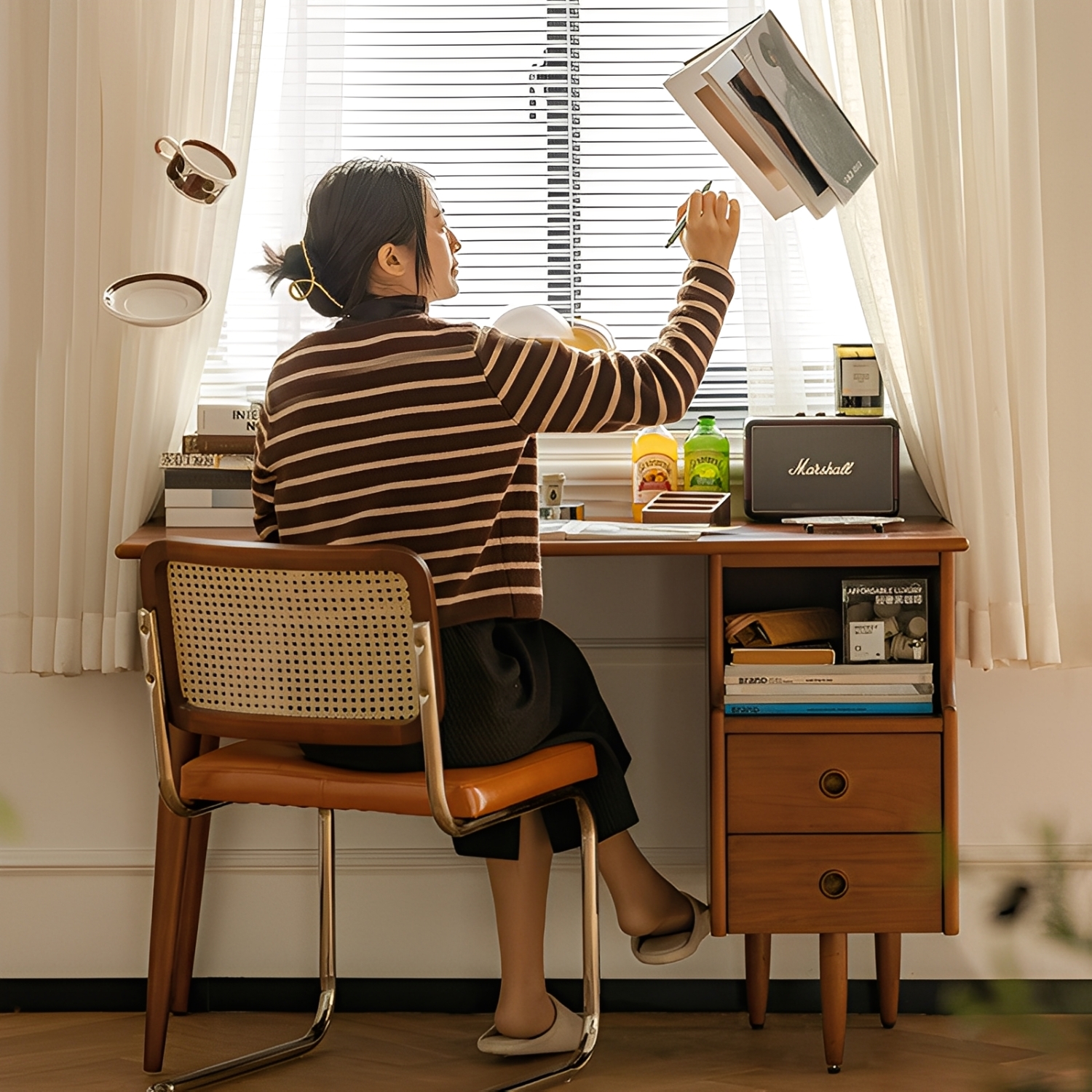 Woody Prime Boxツゲ材 収納付き木製ワークデスク