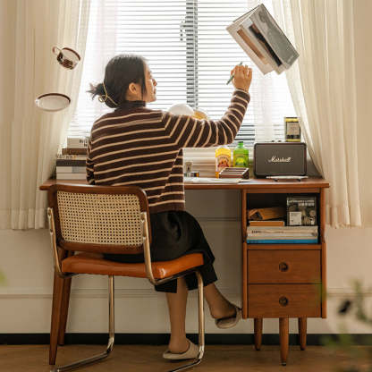 Woody Prime Boxツゲ材 収納付き木製ワークデスク デスク ライト