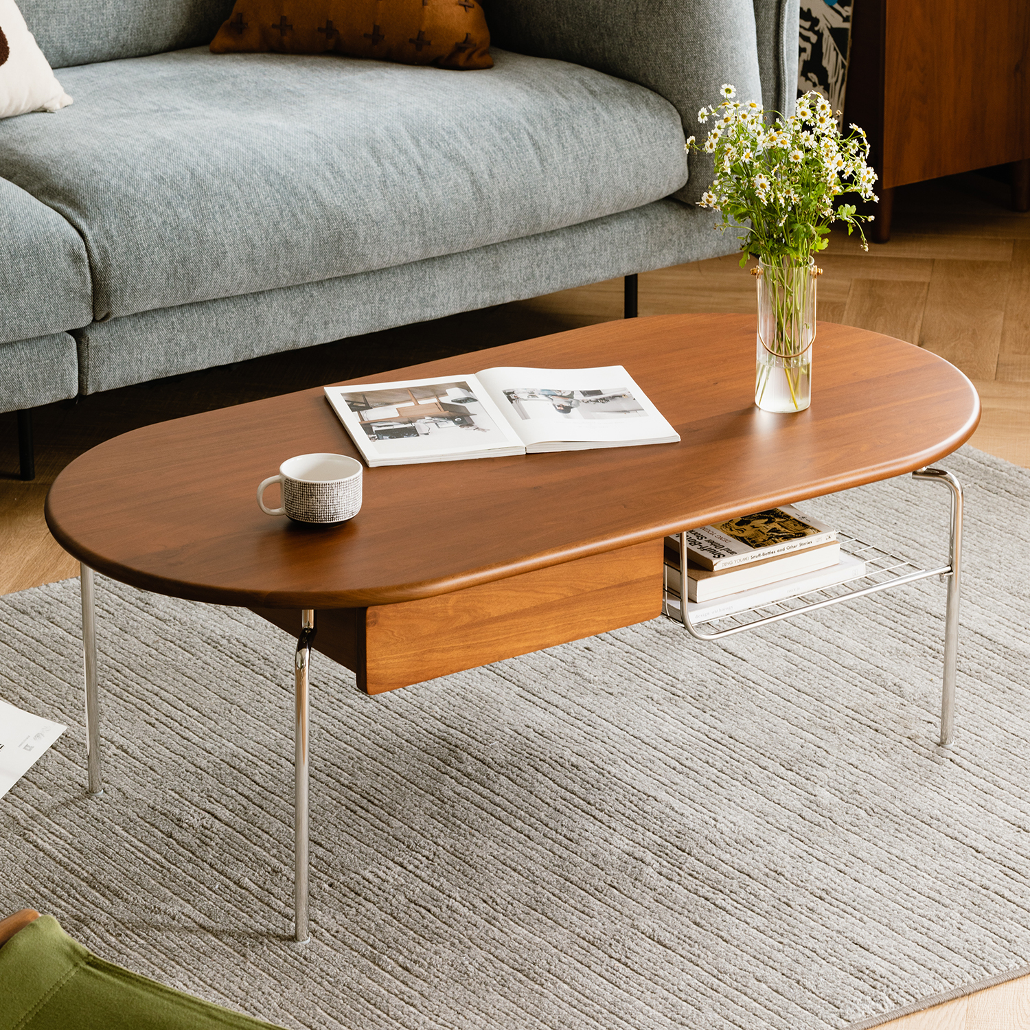 Woody Prime Boxツゲ材 ステンレス脚木製センターテーブル