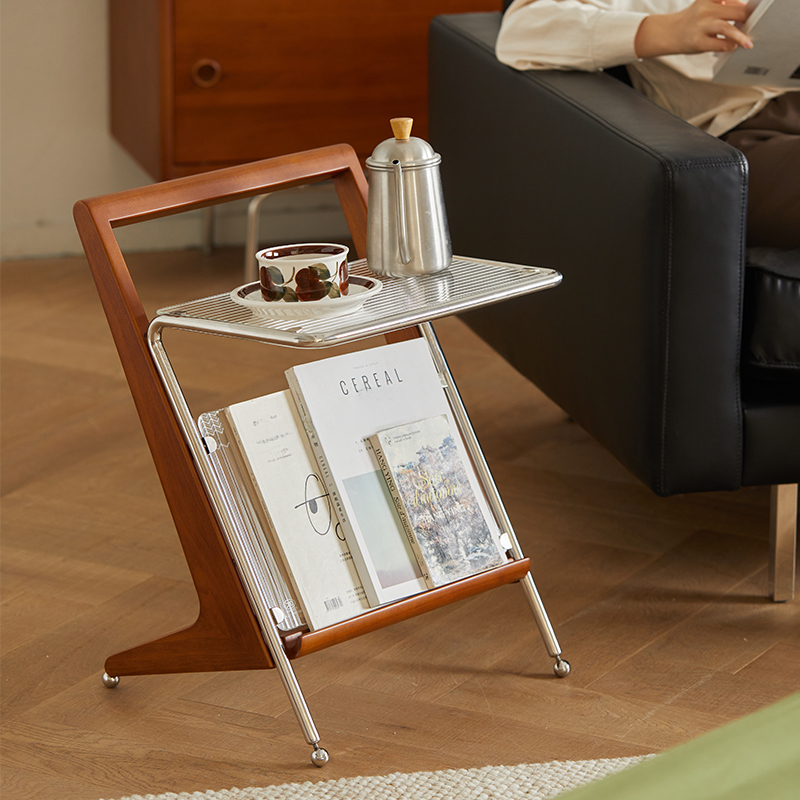 Woody Prime Boxツゲ材 Z字型ガラスサイドテーブル