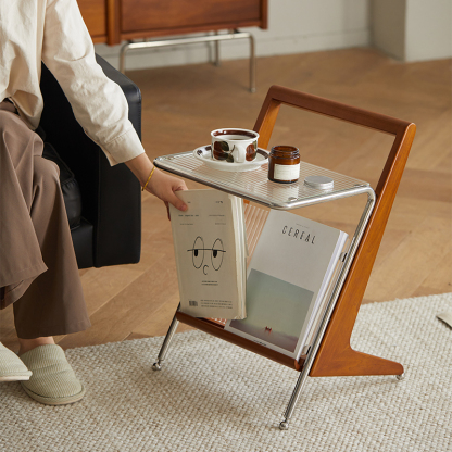 Woody Prime Boxツゲ材 Z字型ガラスサイドテーブル