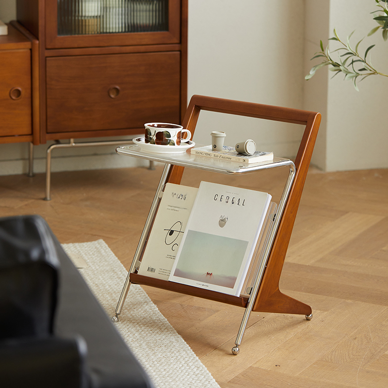 Woody Prime Boxツゲ材 Z字型ガラスサイドテーブル