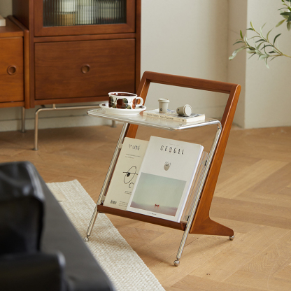 Woody Prime Boxツゲ材 Z字型ガラスサイドテーブル