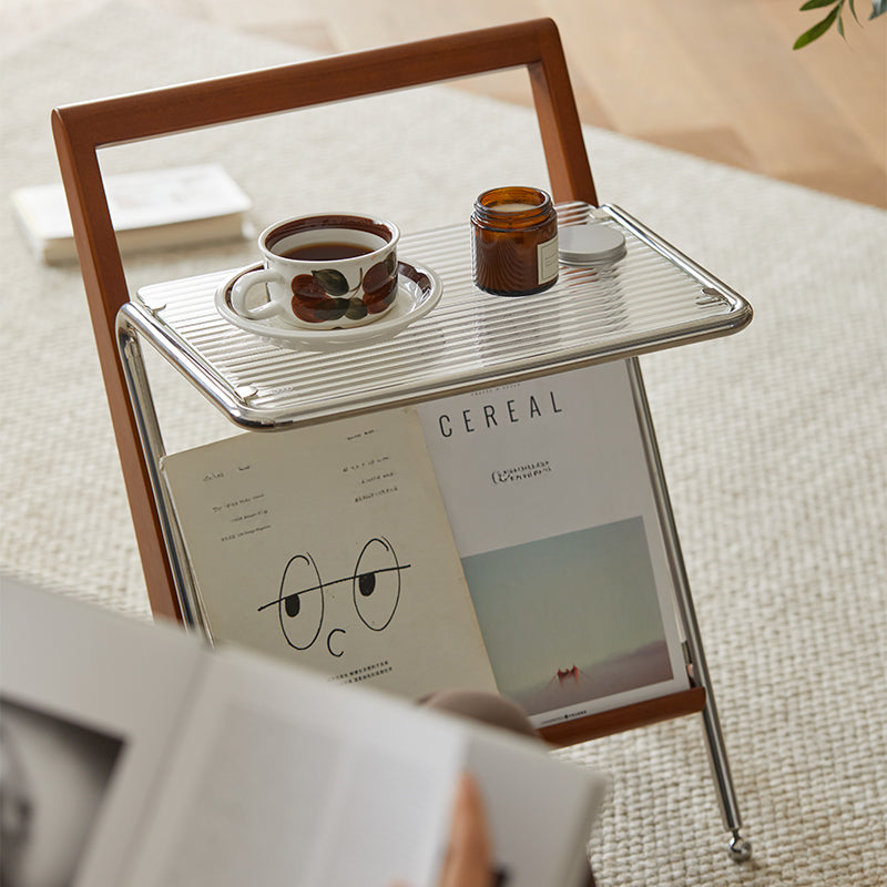 Woody Prime Boxツゲ材 Z字型ガラスサイドテーブル | 北米産ツゲ材使用