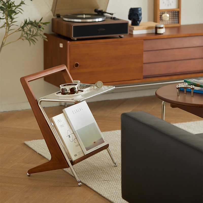 Woody Prime Boxツゲ材 Z字型ガラスサイドテーブル | 北米産ツゲ材使用