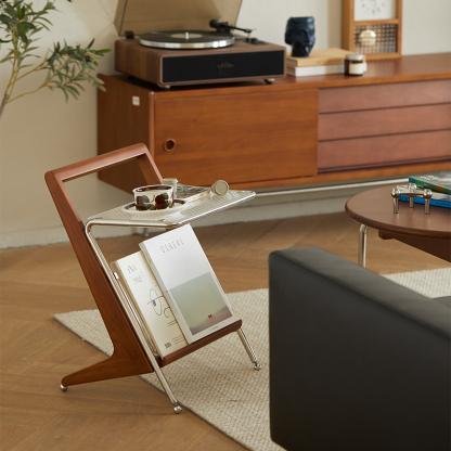 Woody Prime Boxツゲ材 Z字型ガラスサイドテーブル