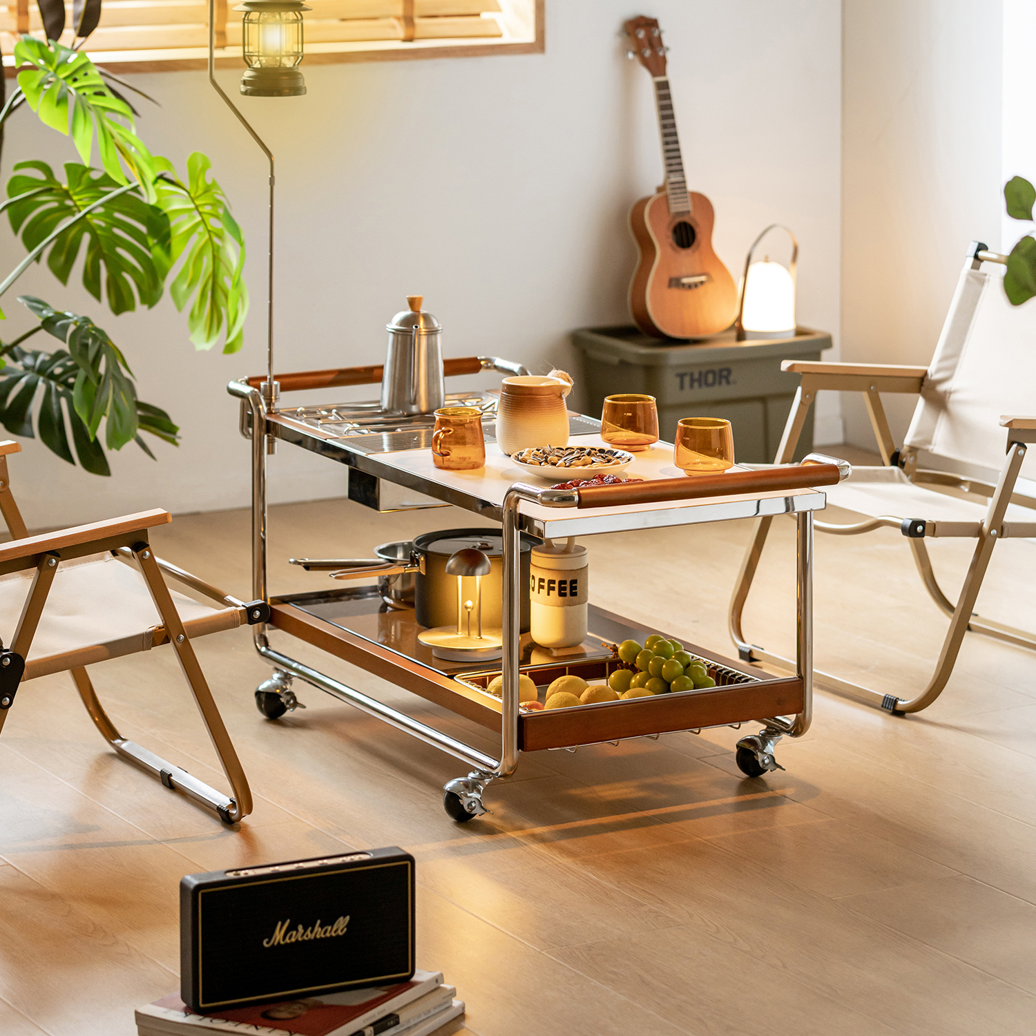 Woody Prime Boxツゲ材 アウトドア風万能キッチンカート