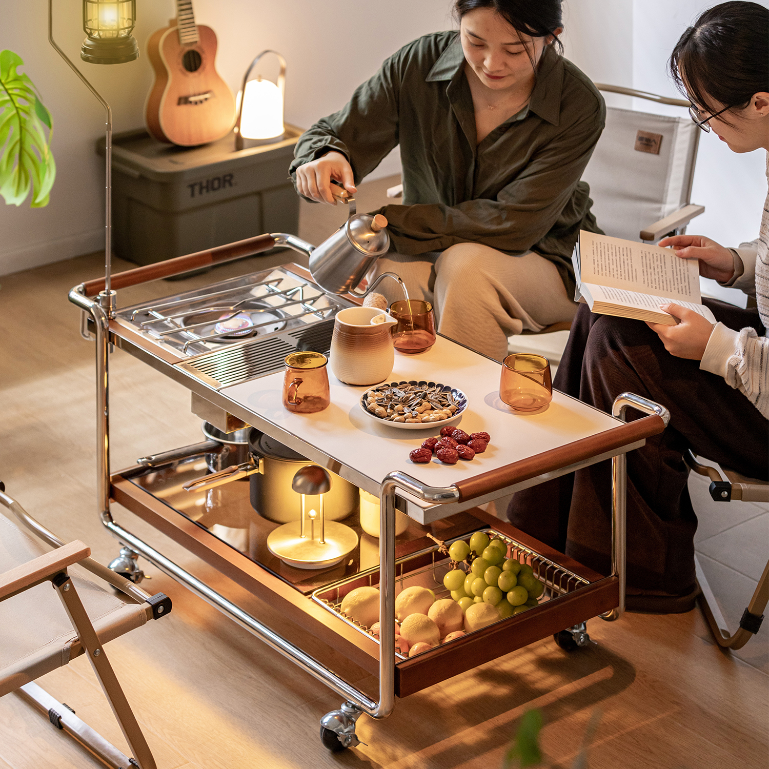 Woody Prime Boxツゲ材 アウトドア風万能キッチンカート | 調理から