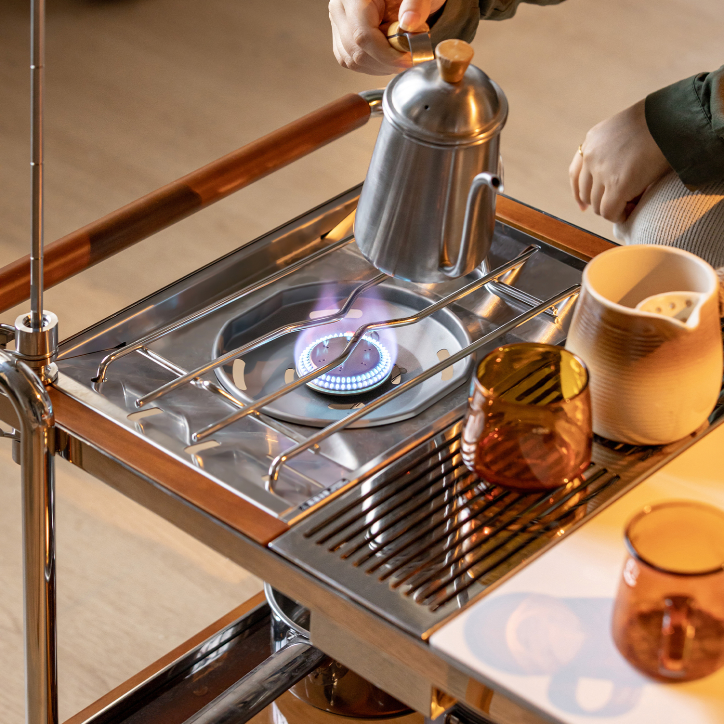 Woody Prime Boxツゲ材 アウトドア風万能キッチンカート