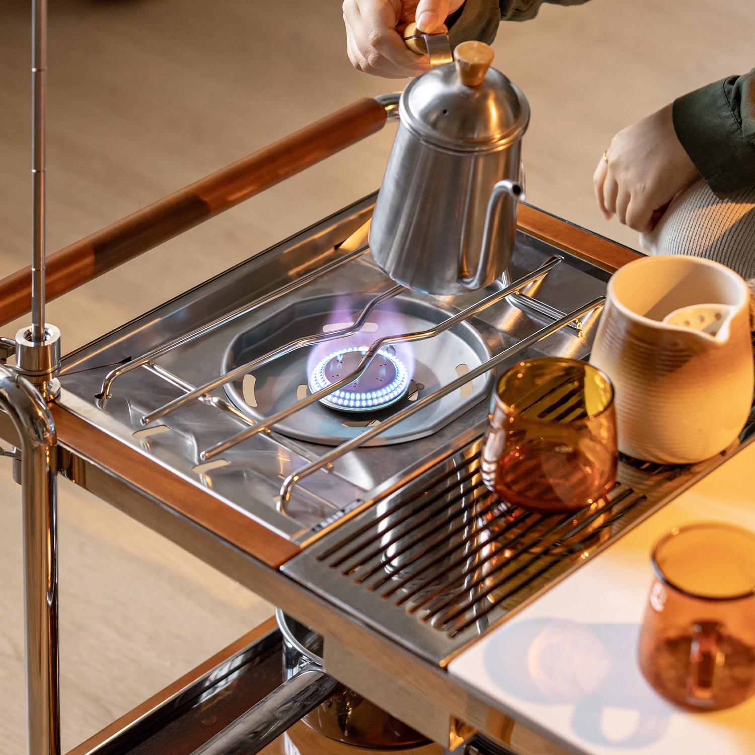 Woody Prime Boxツゲ材 アウトドア風万能キッチンカート