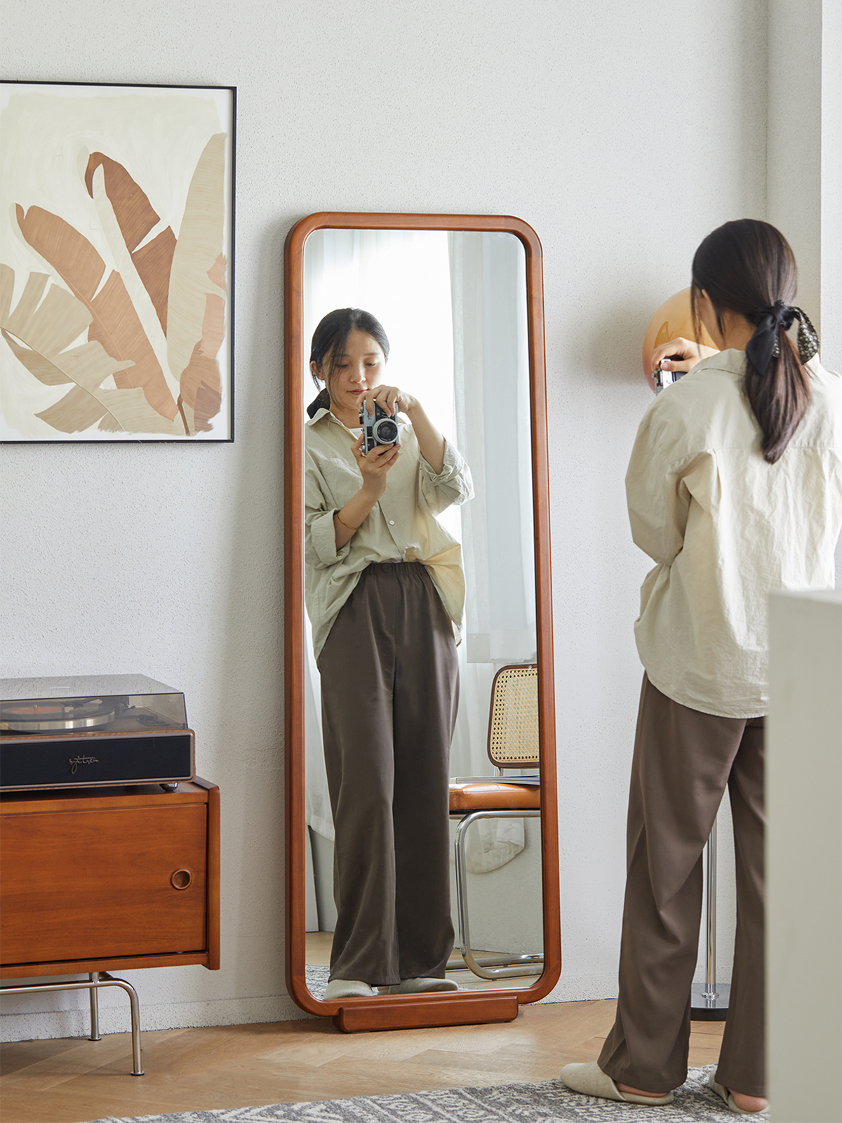 Woody Prime Boxツゲ材 木製レトロスタンドミラー