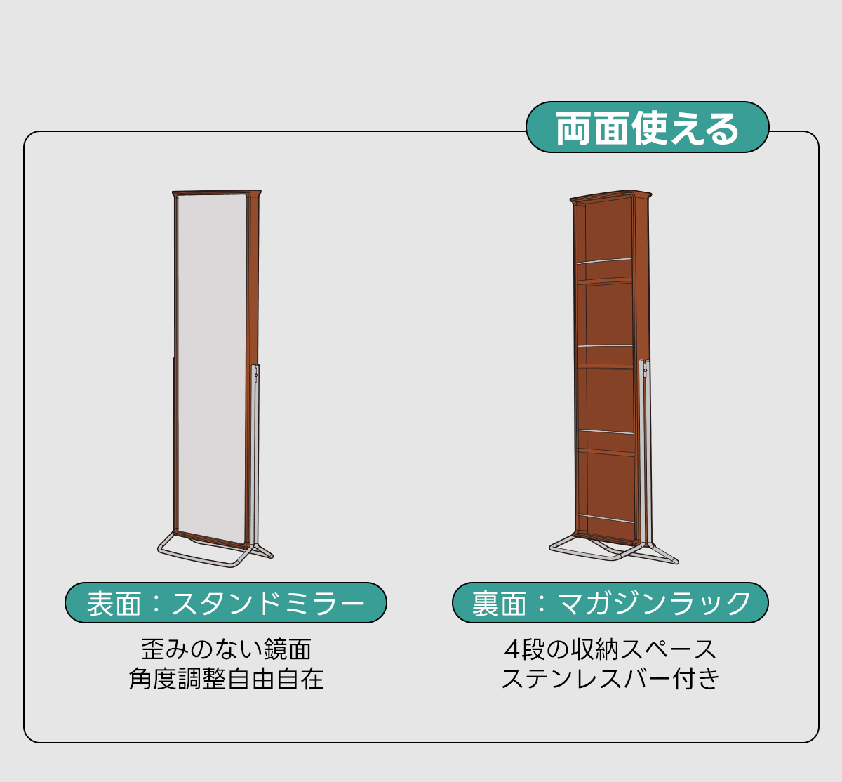 Woody Prime Boxツゲ材 収納機能付きスタンドミラー | ヴィンテージ感