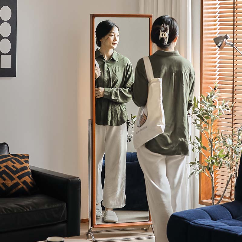 ナチュラルウッド 縦長スタンドミラー 楽天市場】スタンドミラー 鏡 全身鏡 回転機能 姿見鏡 服掛け