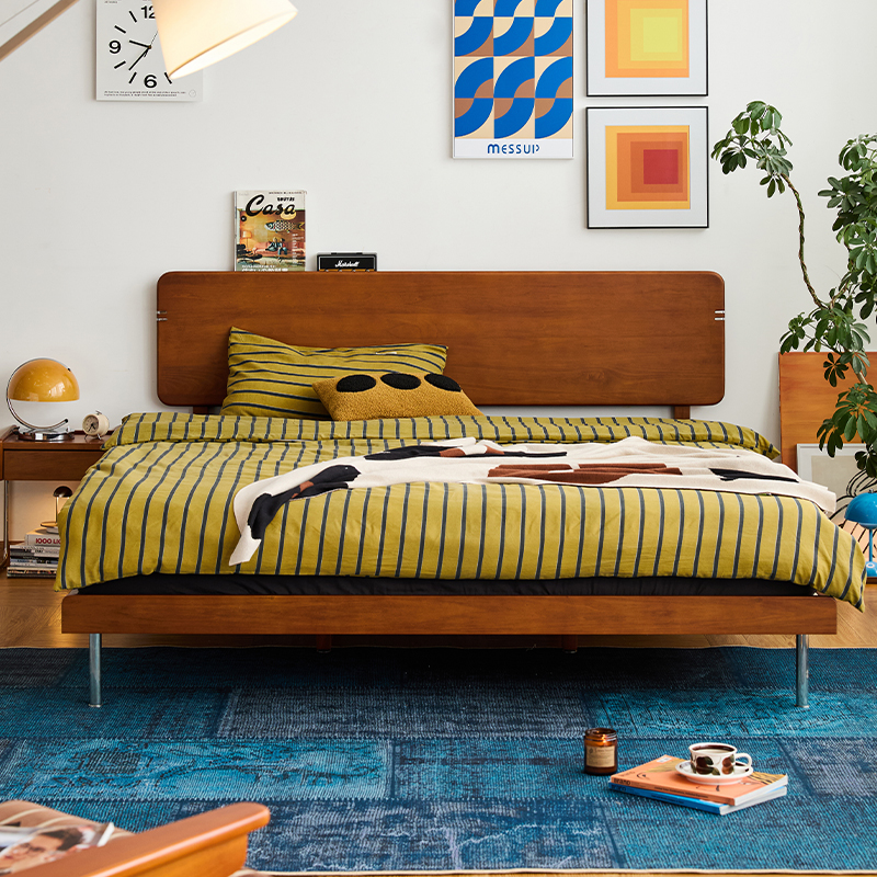 Woody Prime Box天然木金属脚ヴィンテージ風ベッド | 高耐荷重と環境