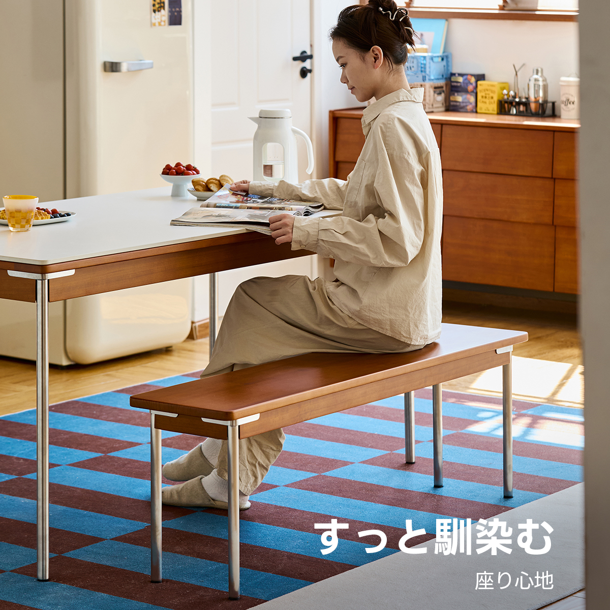 Woody Prime シンプルライン木製ベンチ | ヴィンテージ感漂う高級木材