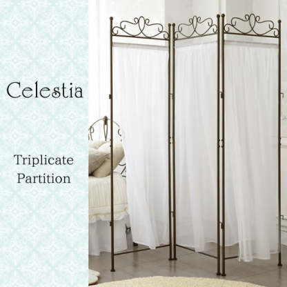 アンティークレースカーテン3連パーテーション | エレガントな曲線美と