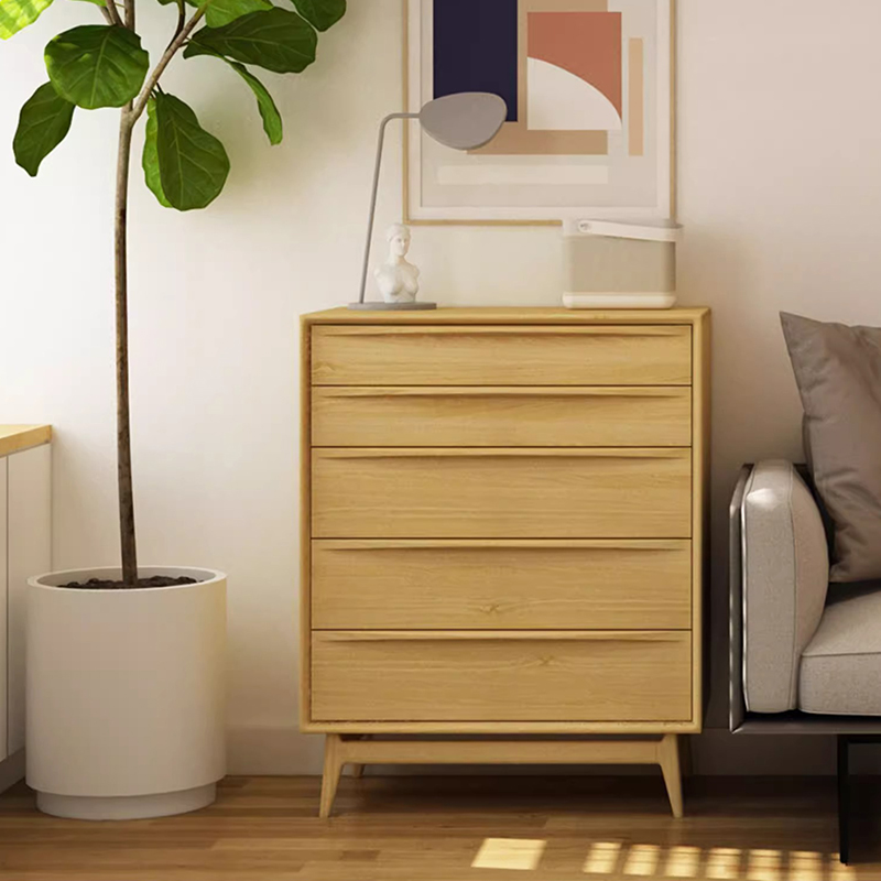天然木シンプルモダン5段チェスト