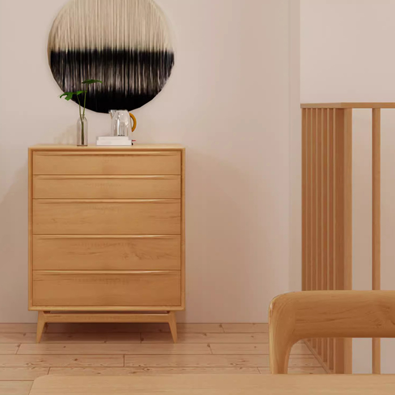 天然木シンプルモダン5段チェスト | 高品質素材とスムーズな開閉を
